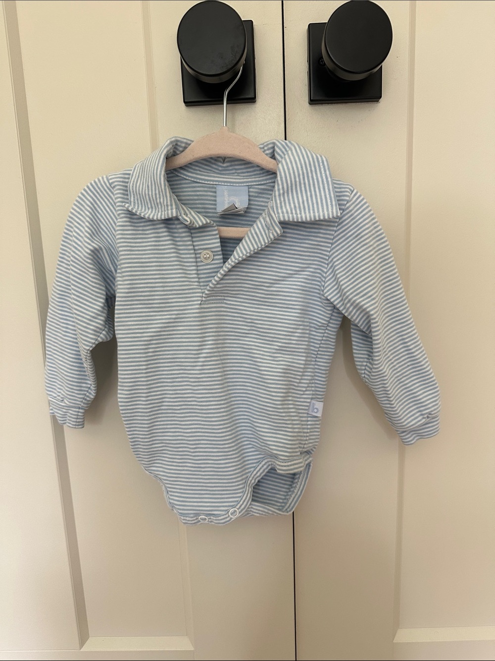 Bella Bliss Striped Light Blue & White Polo Bodysuit